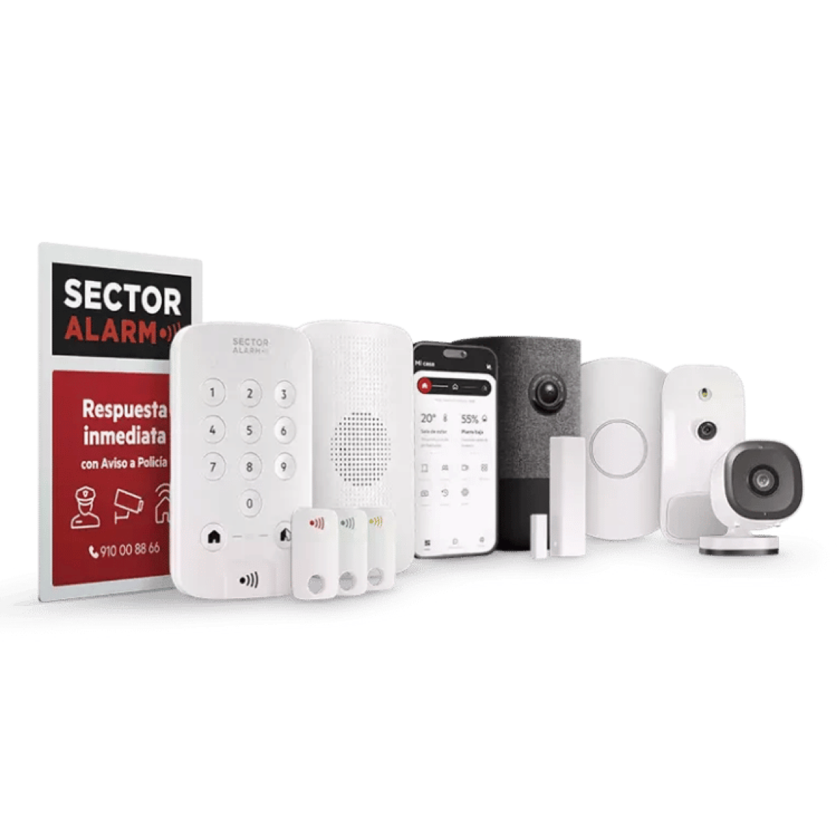 Kit oficial de alarma de Sector Alarm con panel, detectores y cámara